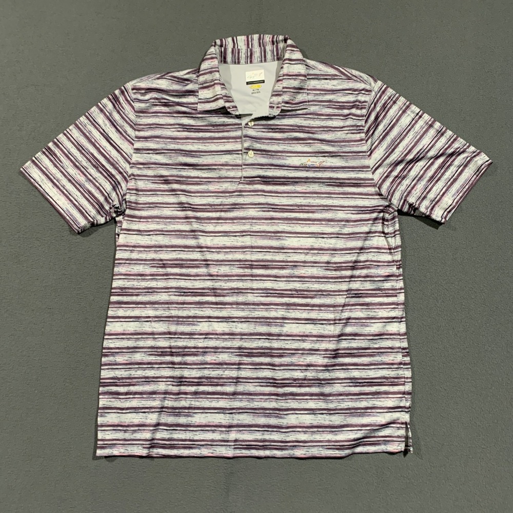 Greg Norman Play Dry Mens XL Purple Space Dye Striped Golf Polo Shirt